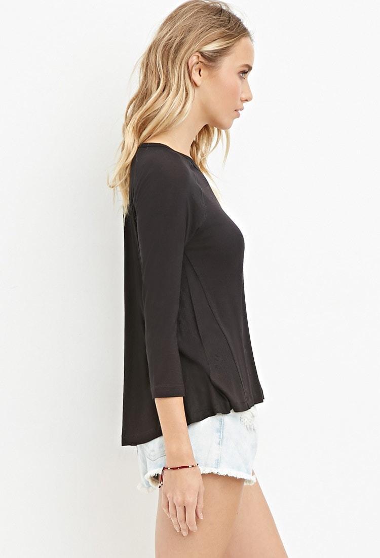 Ribbed-Panel Slub Knit Top