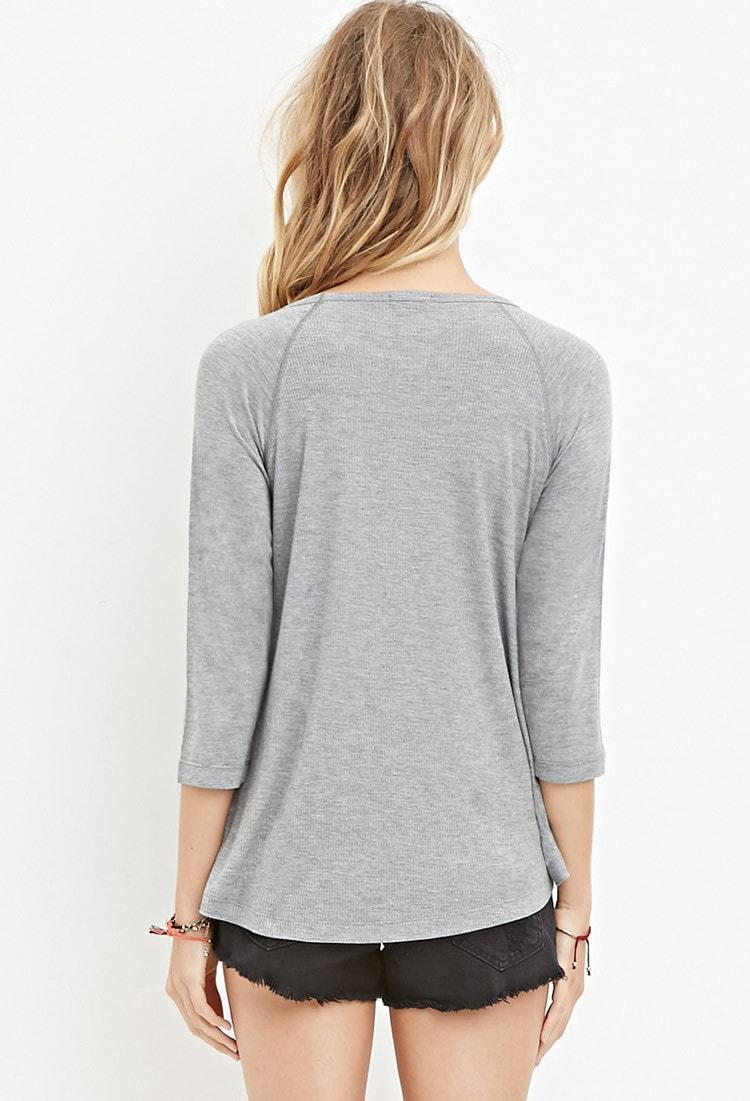 Ribbed-Panel Slub Knit Top