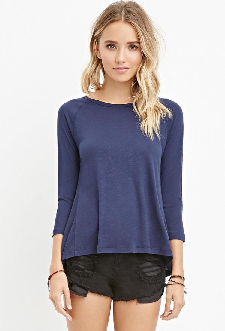 Ribbed-Panel Slub Knit Top